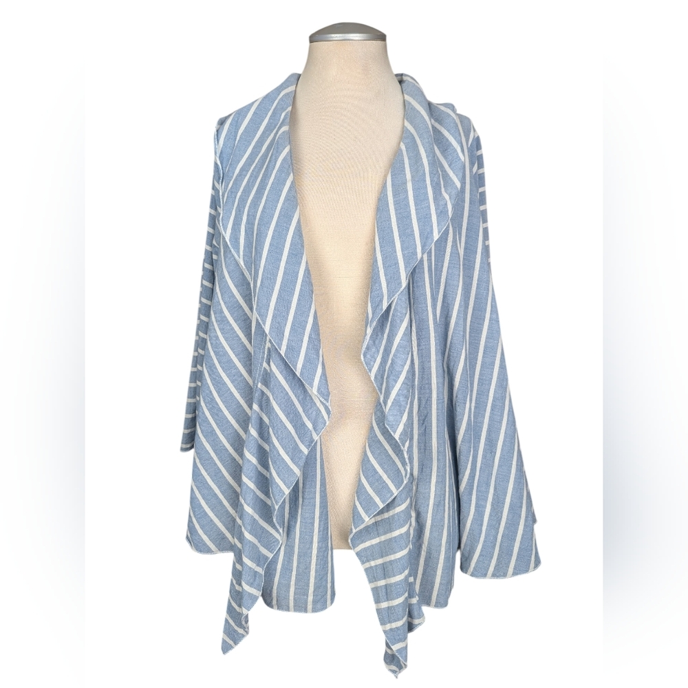 B. Loose Blue Striped Lightweight Coastal 100% Cotton Women's Cardigan S